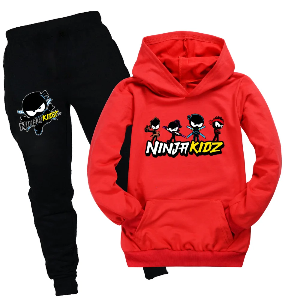 

NINJA KIDZ Boys Girls Fashion Tracksuit Clothes Children Teen Spring Kids Casual Thin Hooded T-Shirt+Pants 2pcs Set 2-16Y