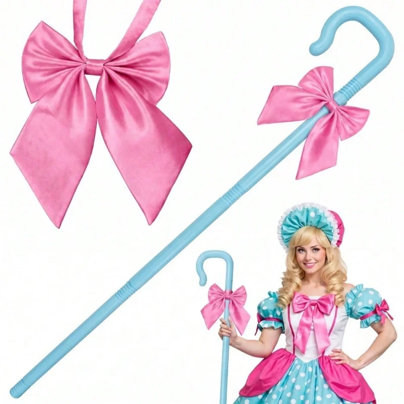 Halloween Shepherd Cane With Bow, Plastic Hook-Top Adult Cosplay Accessory, Christmas Stage Performance, Valentine Party Prop