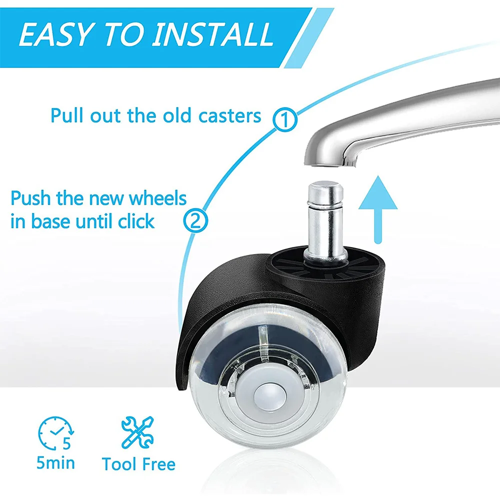 AM-5Pcs Office Chair Caster Wheels,2 In Heavy Duty Double Casters, Twin Ball Bearing Replacement Computer Desk Chair Wheel