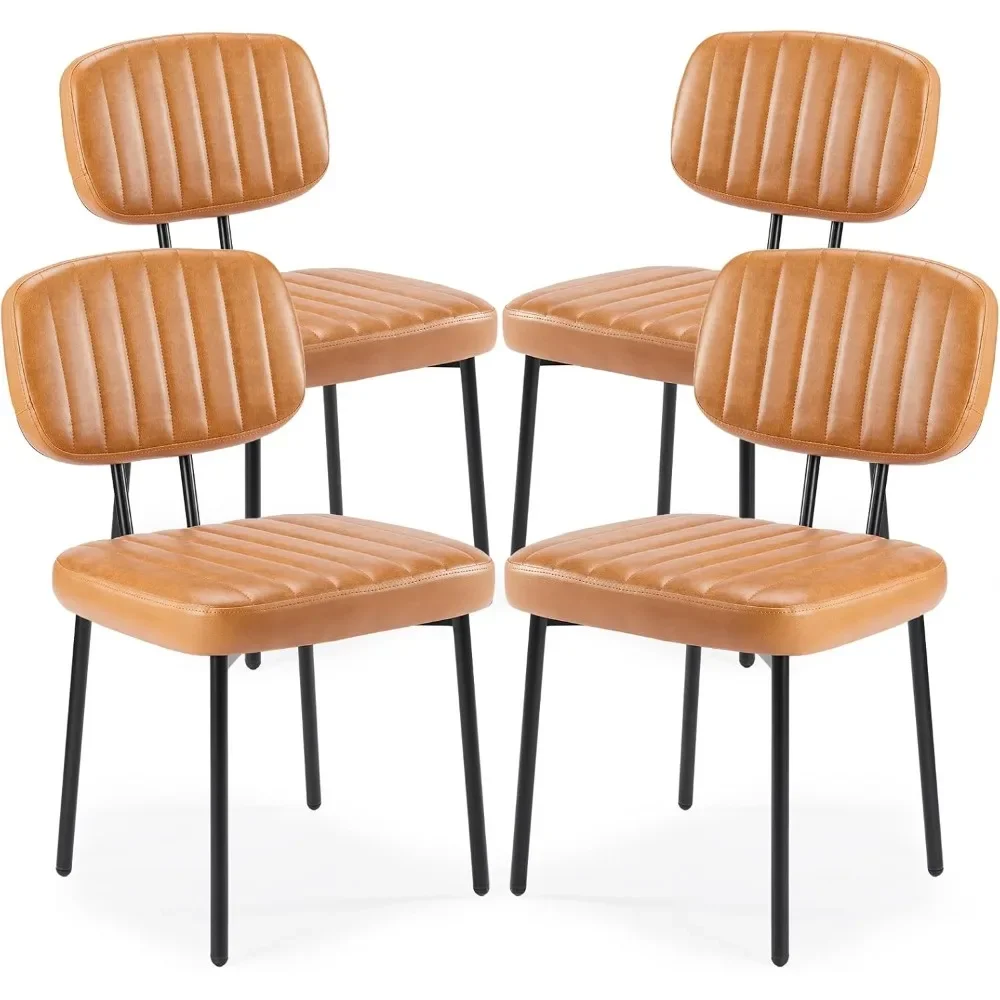 

Upholstered Mid Century Modern Dining Chairs Set of 4 - Stylish Kitchen Accent Chairs with Faux Leather Cushion Seat