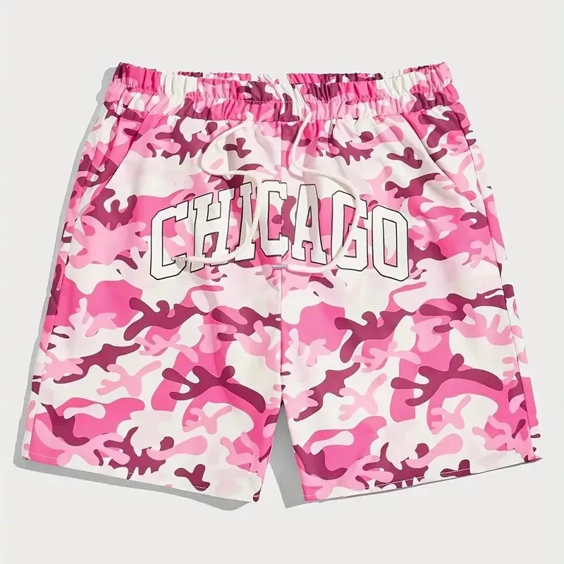 

Модные камуфляжные шорты с графическим рисунком букв для мужчин, летние модные пляжные шорты в стиле хип-хоп с 3D принтом, крутая уличная одежда, шорты