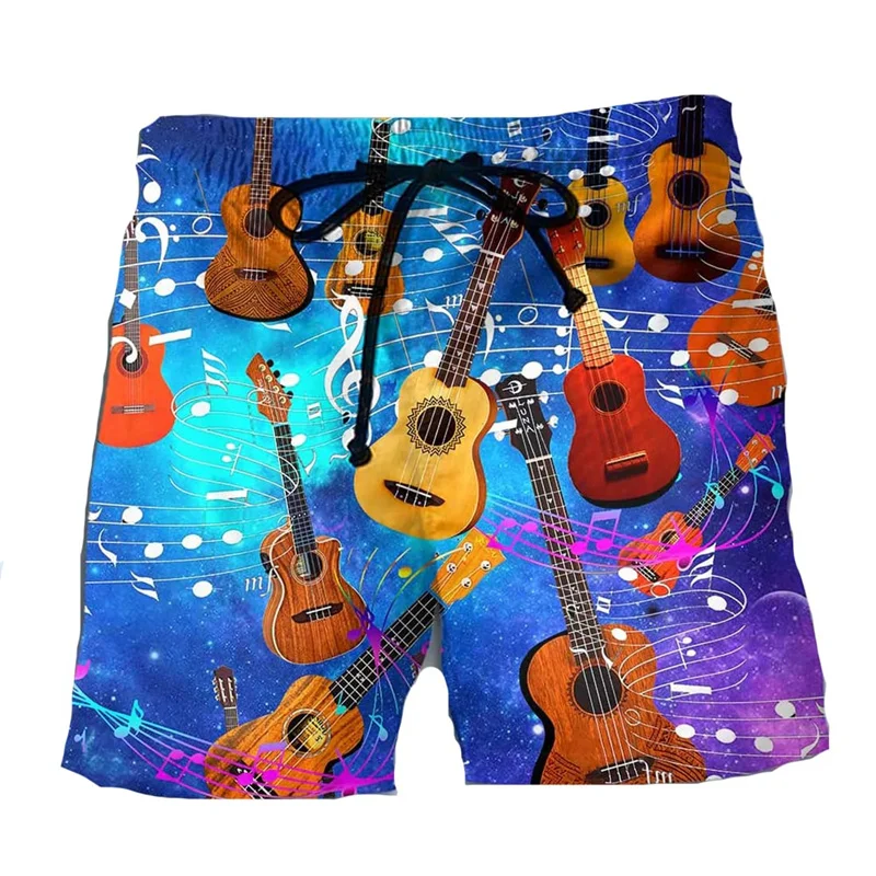 Pantalones cortos con estampado 3D para hombre, bañador con símbolo de música y guitarra, a la moda ropa de calle, y2k, Verano