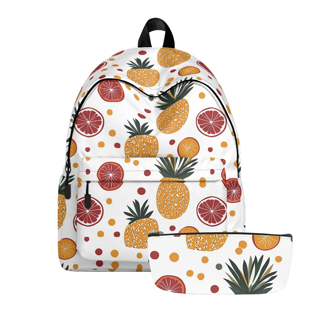 

Trendy Fruit Print Backpack Pencil Bags Tropical Coconut Pineapple Cherry Adjustable Straps School Travel Daypack Teens