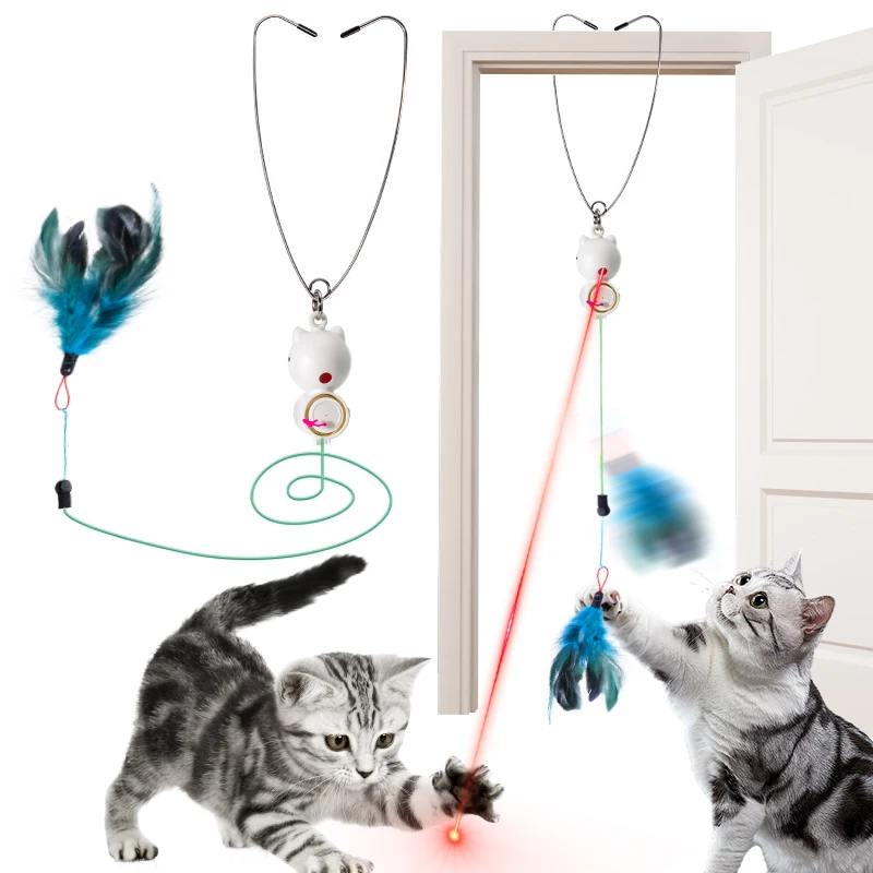 Automatic Laser Cat Toys Interactive Feather Cat Toys for Indoor Cats Random Trajectory Motion Activated Hanging Door Kitten Toy