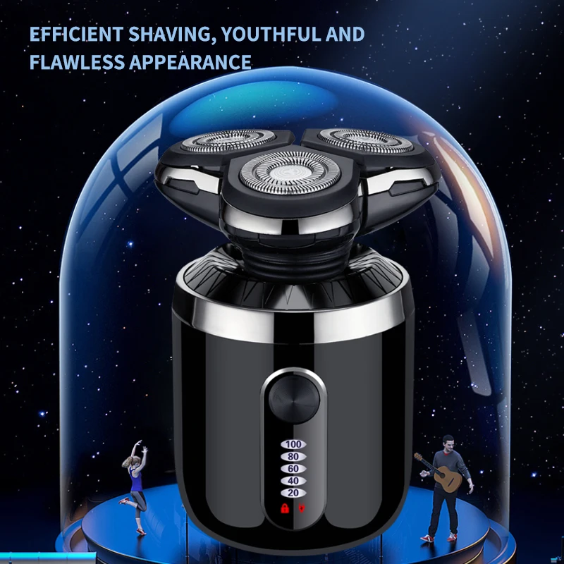 USB Men's Rechargeable Travel Portable Mini Electric Shaver 3D Floating Head Razor with Digital Display Screen