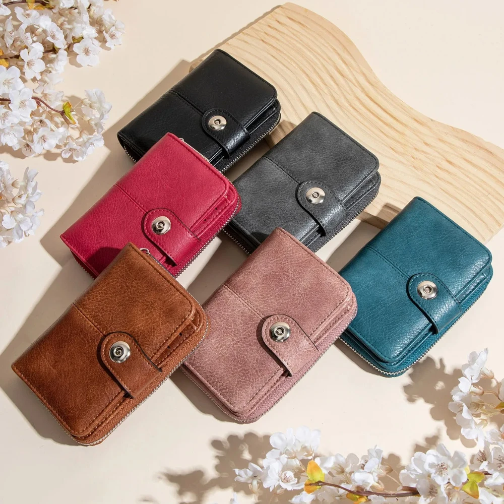 

Женский мини-кошелек в стиле ретро, тройной, короткий кошелек с RFID, модный, большой емкости, с пряжкой на молнии, женский кошелек для монет, держатель для карт