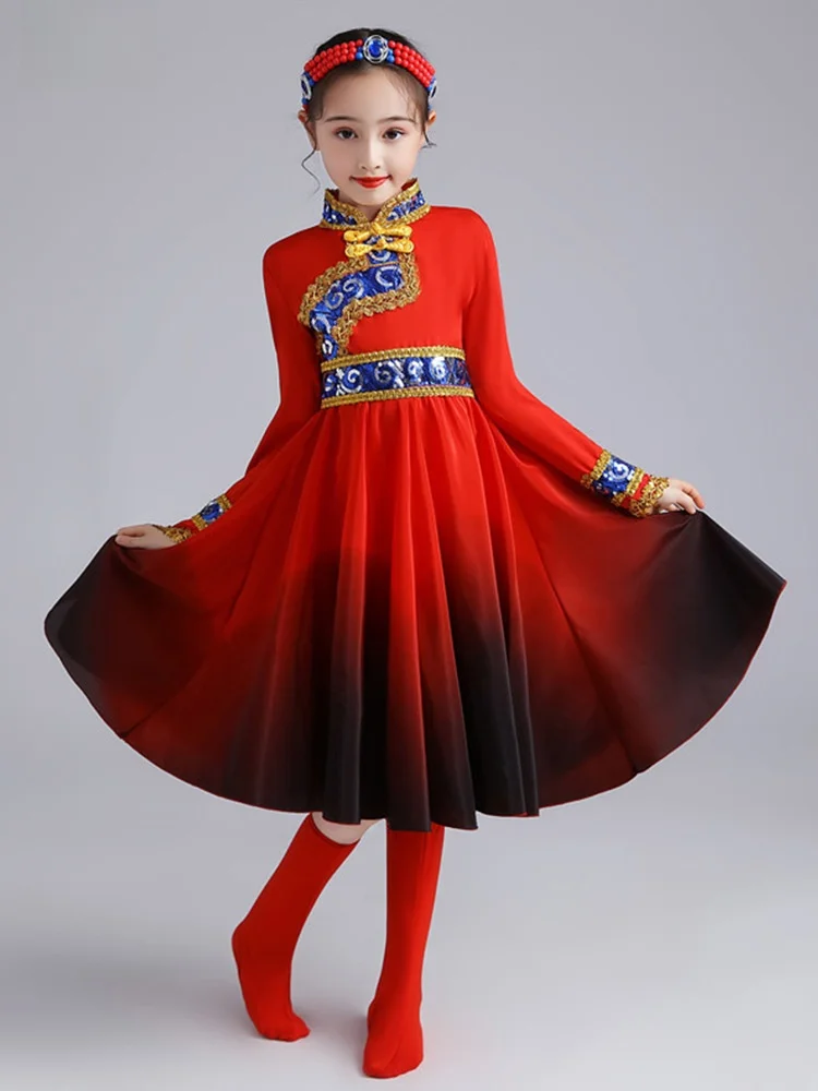 

Children's Mongolian Dance Costume Set Prairie White Fem Toddler Mongolian Dance Ethnic Minori Clothing