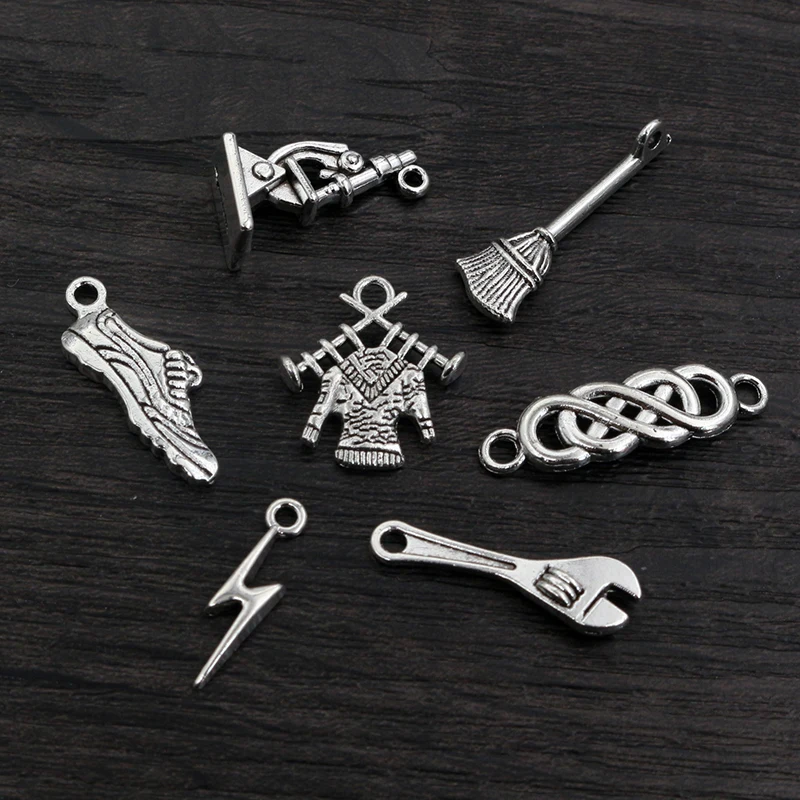 Fashion Cute Antique Silver Plated Wrench Lightning Broom Microscope Charms Pendant DIY Handmade Jewelry Findings Accessories