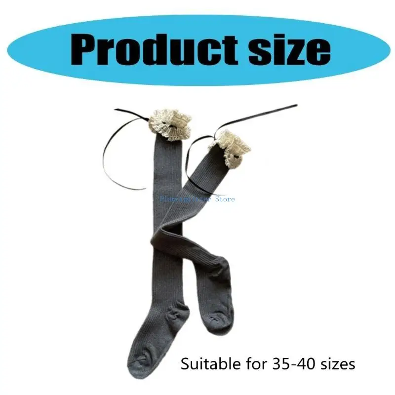 652B الشتاء الخريف القطن الدافئة الفخذ العليا جوارب للنساء اليابانية تكدرت الدانتيل أعلى Bowknot فوق الركبة الجوارب الطويلة