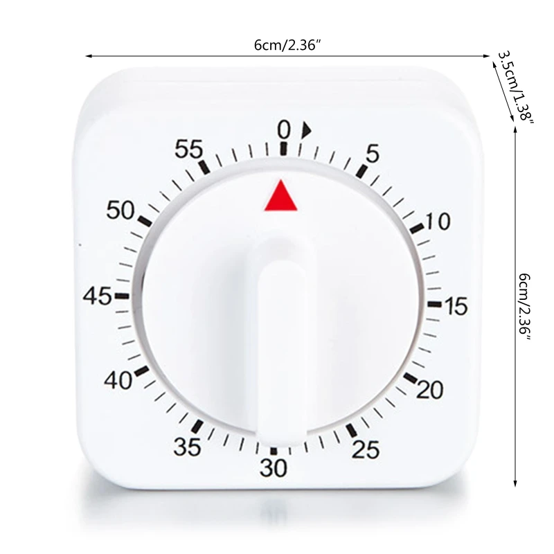 Promemoria timer meccanico quadrato da 60 minuti conteggio utensile da cucina bianco per guscio marcatura nera