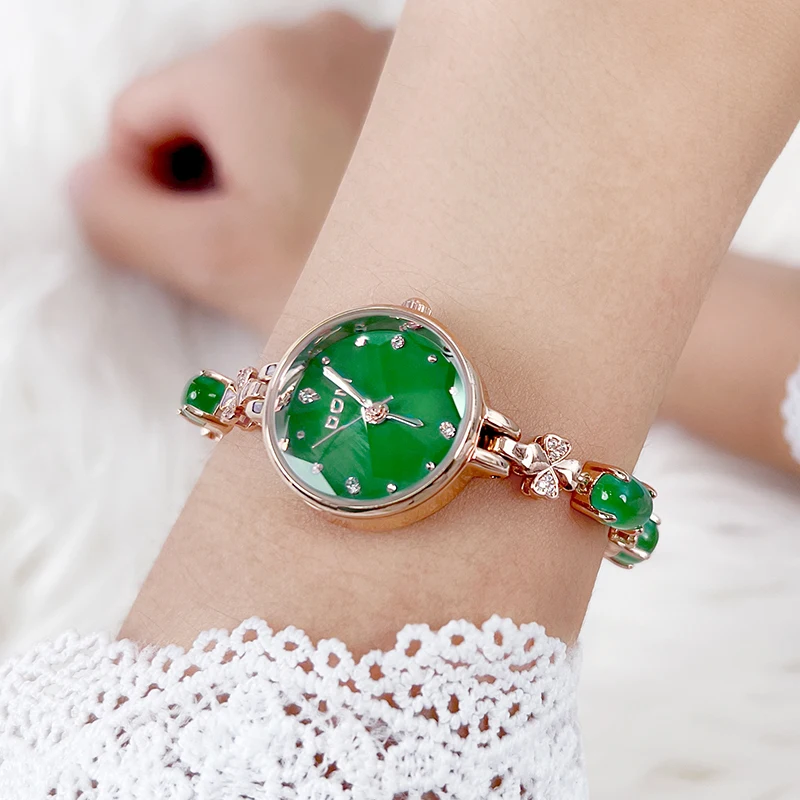 2022 New Ladies Watch Quartz Waterproof Fashion Casual Green Bracelet Diamond Cut Face Women Clock G-1566