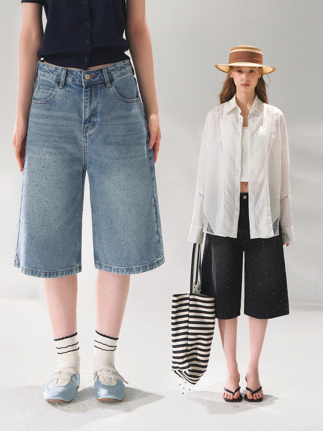 

Джинсы женские AsGony в американском ретро-стиле, широкие, укороченные (7/8), повседневные, свободного кроя, с эффектом похудения, с блестящим дизайном из страз