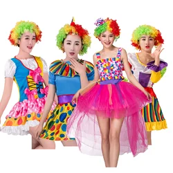 Rainbow Circus Clown Cosplay Fancy Dress Wowen Funny Joker Girls Birthday Carnival Party Outfit Sweet Clothes No Wig