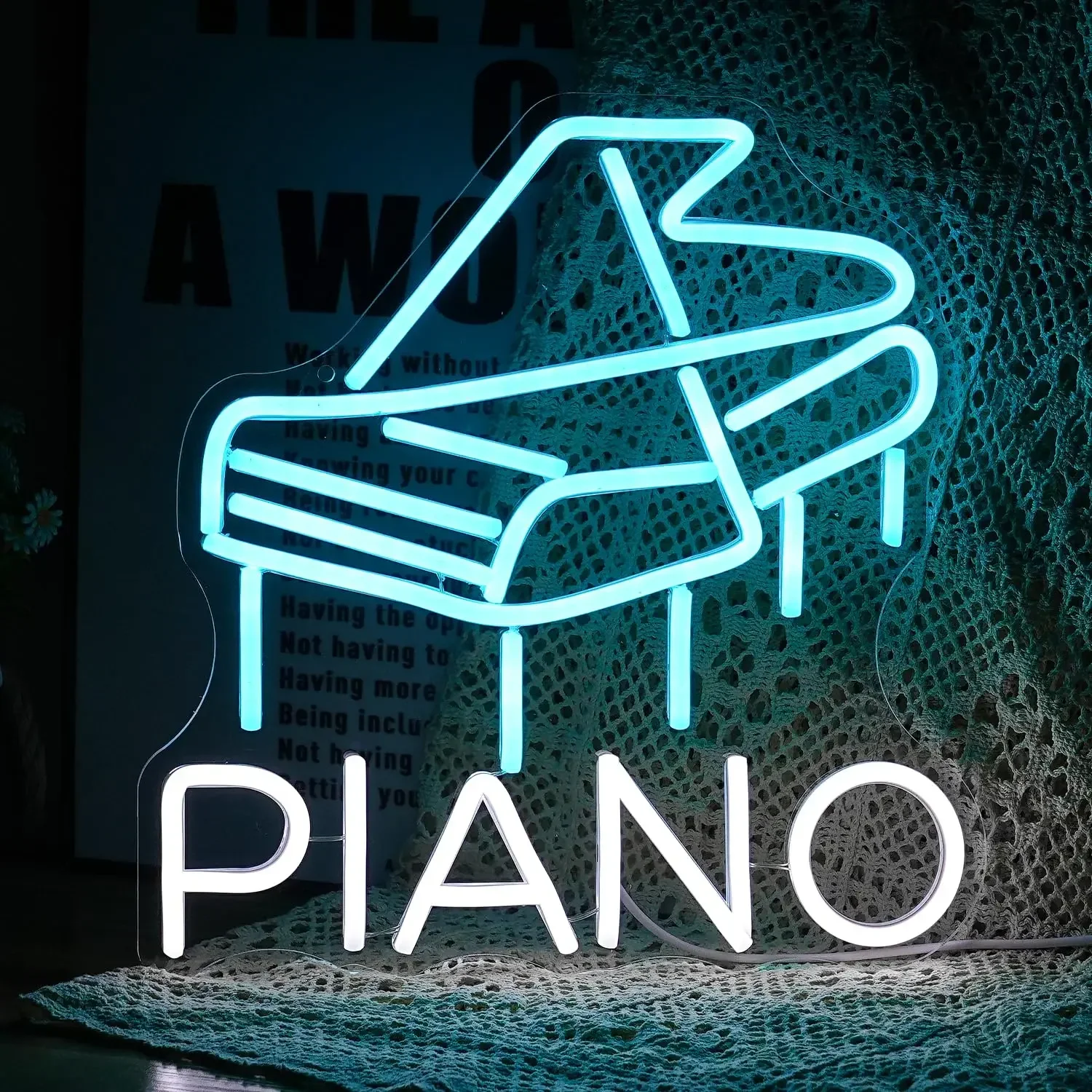 PIANO Blue Neon Sign LED Wall Art for Music Lover Home Decor Bedroom Studio Bar Piano Shape Gift  Neon Light Music Lighting