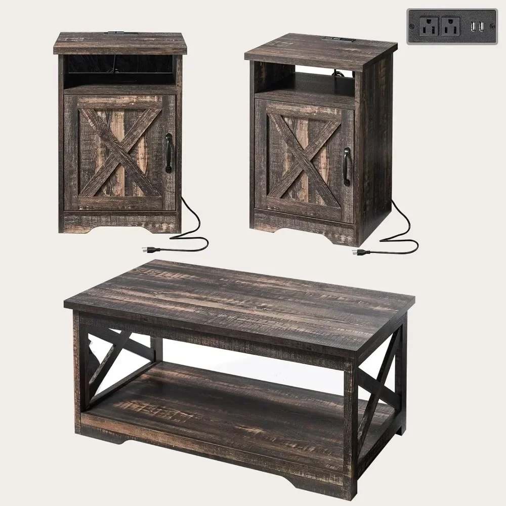 

Coffee Table, 3-Piece Farmhouse Tables Set Includes Coffees Tables& Two End Tables, Coffee Table