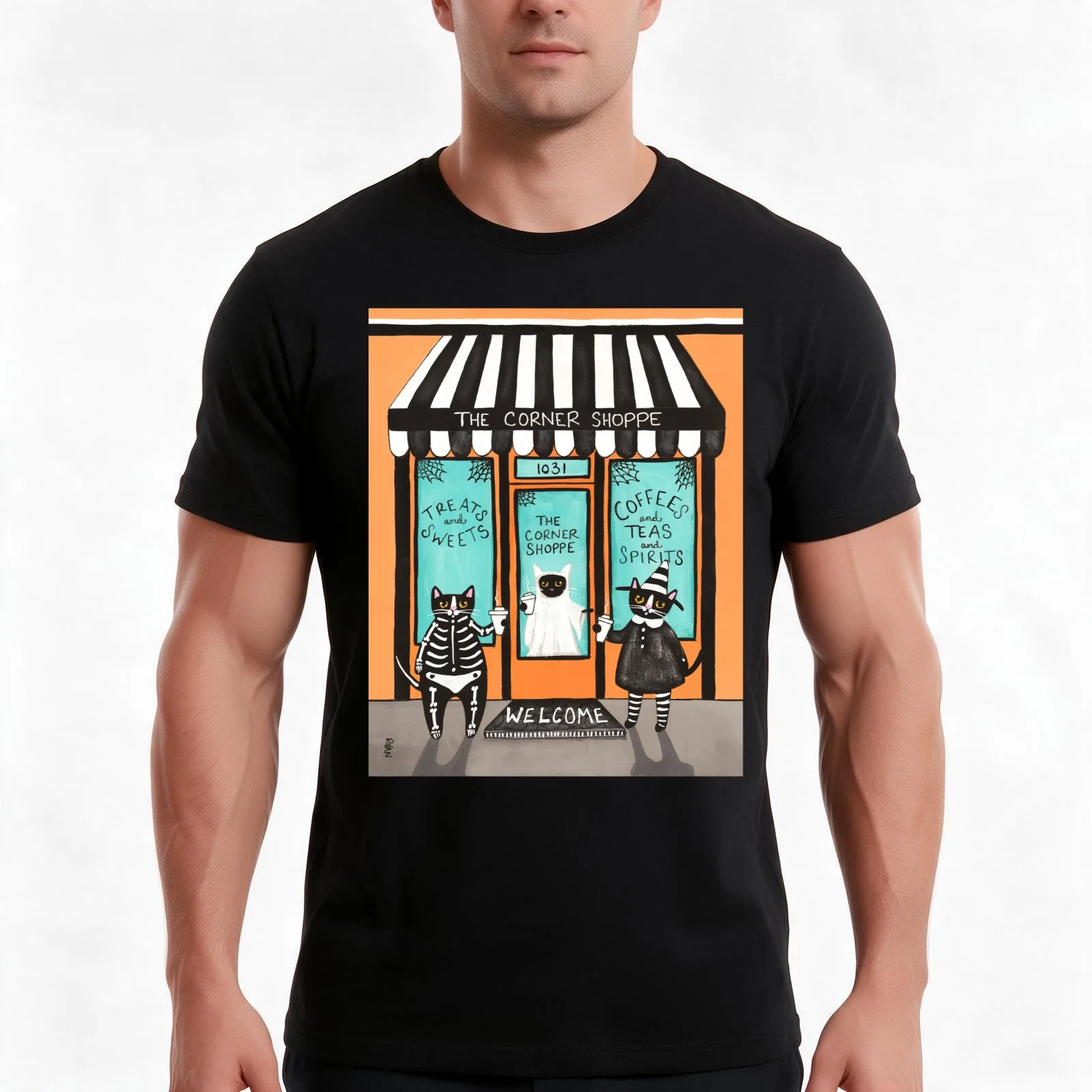 The Halloween Corner Shoppe T-Shirt Summer Casual Cotton Tee Oversized Streetwear Tops Vintage Graphic Print 100% Cotton