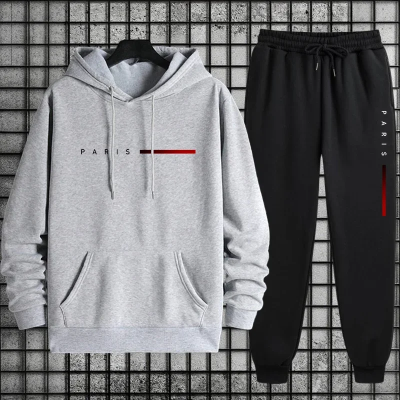 Men Paris Fashion Tracksuit Hoodie and Sweatpants Set with Soft Touch Fabric Autumn Winter Male Home Outdoor Comfort Warm Outfit