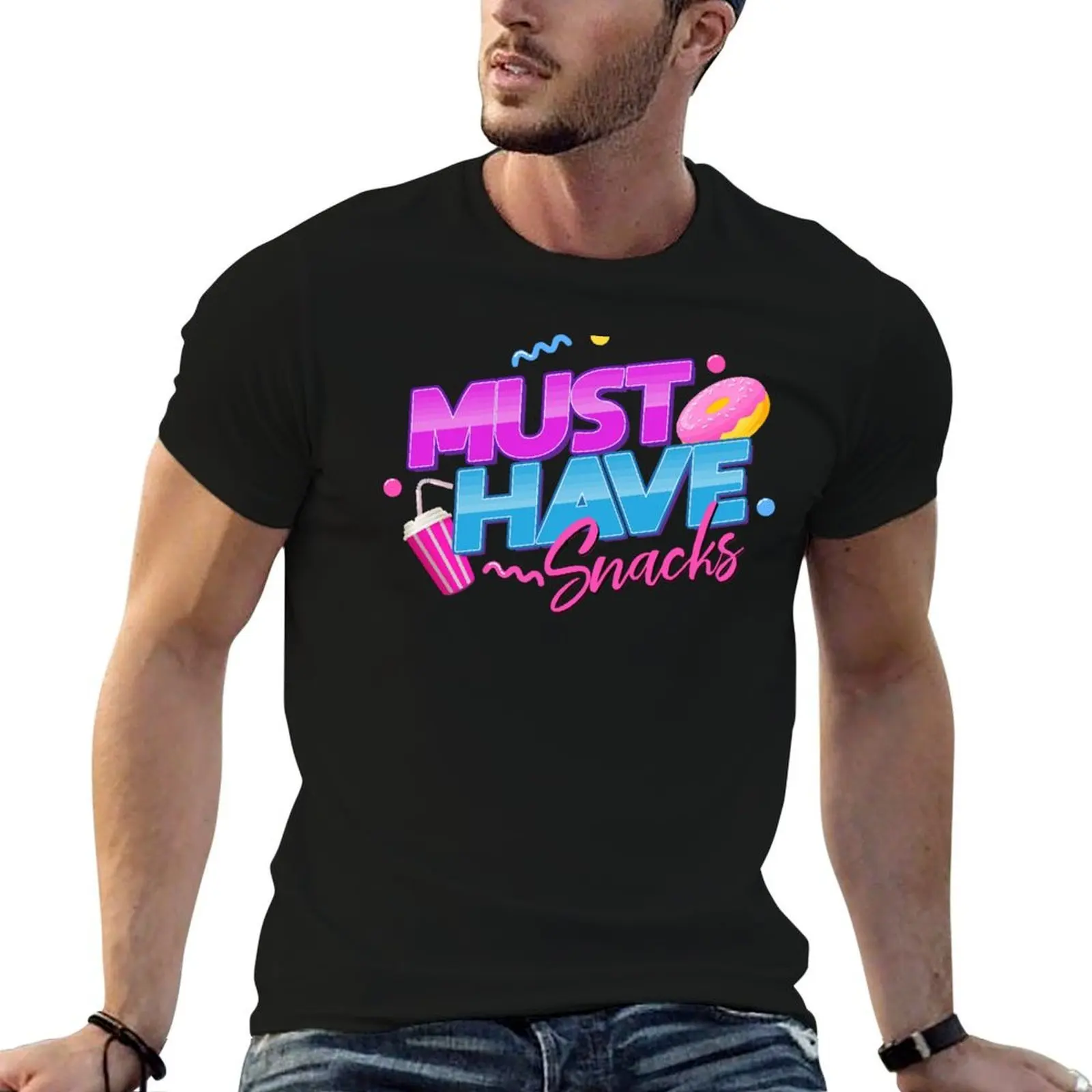

Morejstu Merch More Jstu Must Have Snacks T-Shirt t shirts for man cotton funny man t shirt luxury T-Shirt