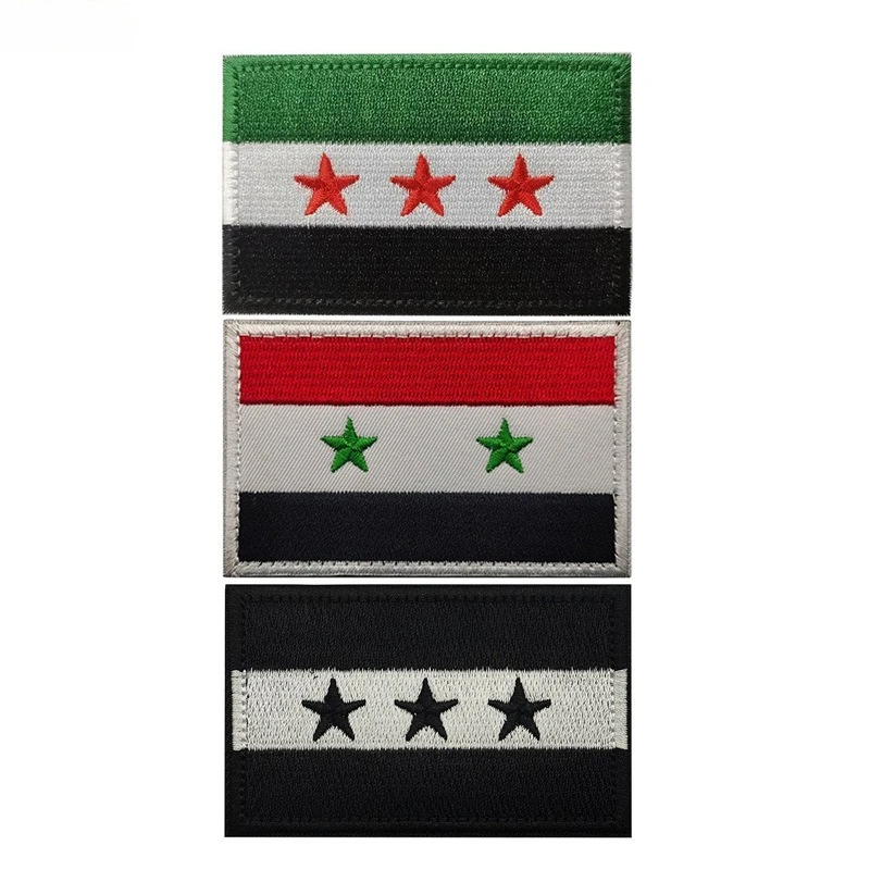 New Syria National Flag Embroidered Patch Helmet Tactical Badge Hook&loop Attachment for Backpack Strap Cover Syrian Free Emblem