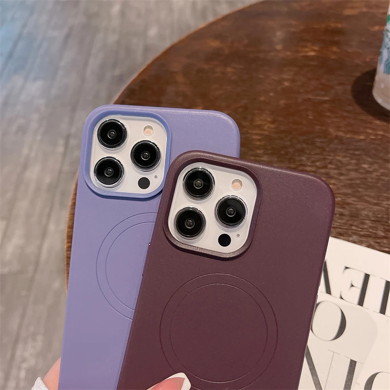 With Animation Original Leather Wrap Soft Silicone Phone Case for iPhone 13 12 Pro Max Magsafe Magnetic Wireless Charging