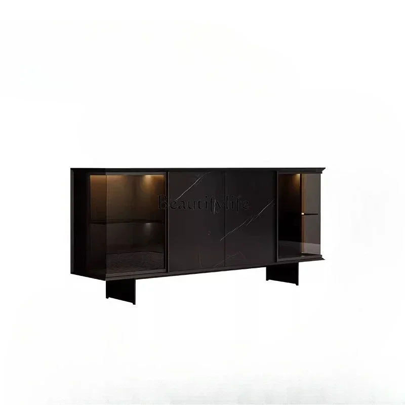 

13Ljy Italian minimalist rock slab dining side cabinet light luxury high-end living room storage glass wine cabinet