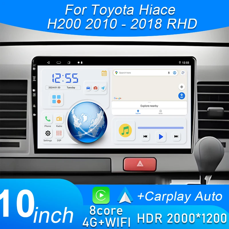 

Автомобильный Android 10-дюймовый для Toyota Hiace H200 2010-2018 RHD GPS-навигатор Dash Cam Мультимедийный плеер Высокопроизводительный экран процессора