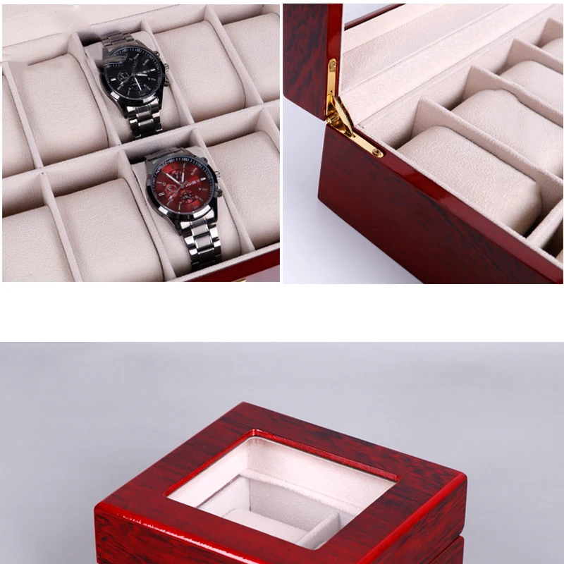 Exquisite Baking Paint Watch Storage Box with 6 10 12 Slot Organizer Large Capacity Wine Red Jewelry Watch Display Case