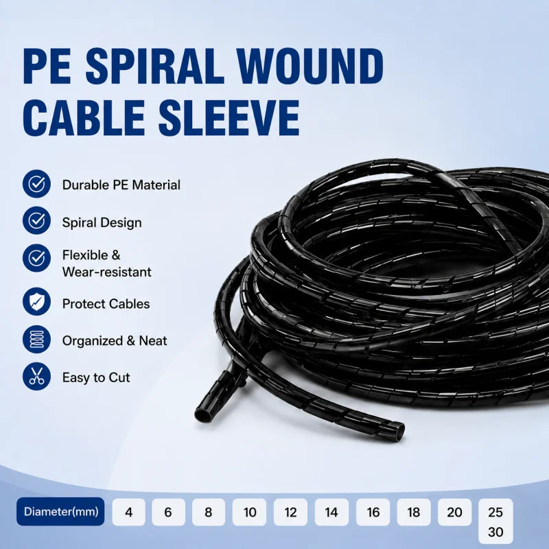 4mm~30mm PE Spiral Tube Wire Protection Sleeve Anti-Biting Winding Sleeve Wire Wrapping Tube Black & White for Cable Management