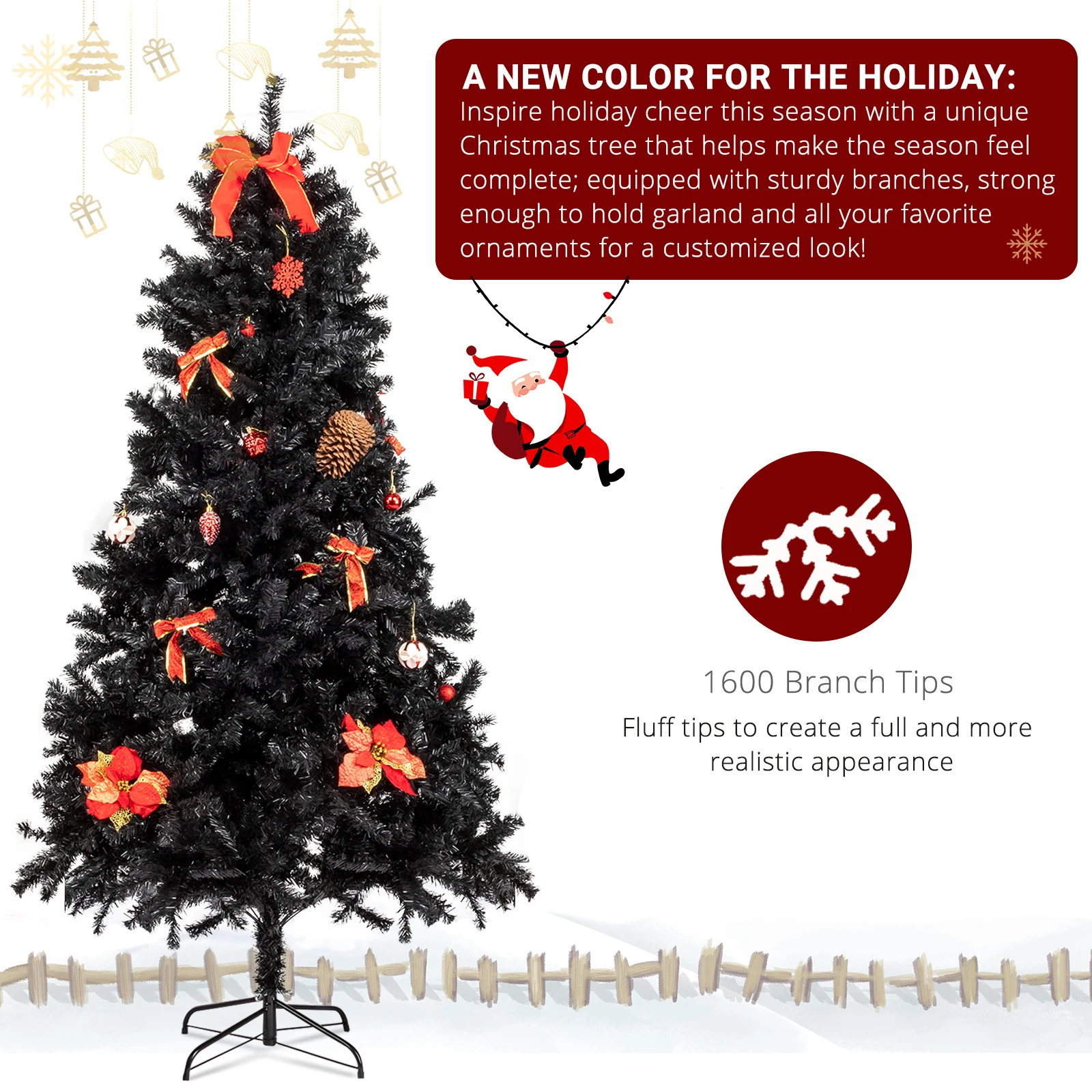 6ft 1600 Branch PVC Branch Iron Bracket Christmas Tree Black, Discover the Enchanting Beauty of the Traditional, Festive,