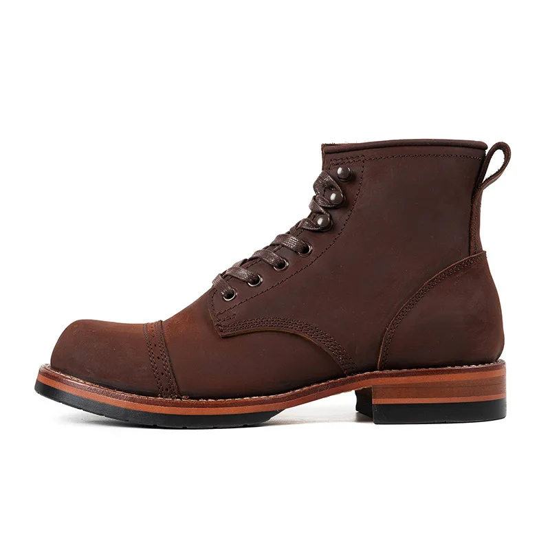 New Handmade High Quality Men Ankle Boots Autumn Winter Vintage British Outdoor Tooling Boots Business Motorcycle Boots