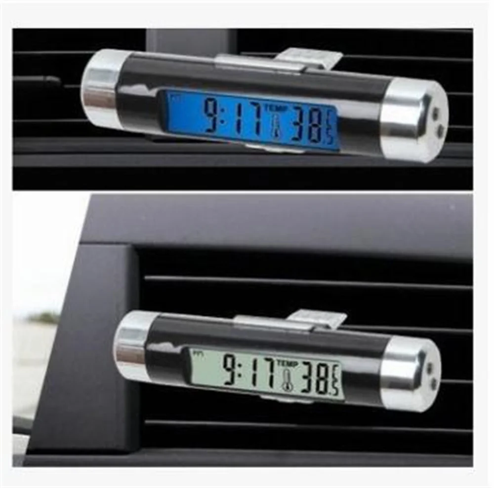 Led Digital Display Car Air Outlet Thermometer Electronic Clock TimeThermometer With Back Luminous Car Supplies Clock For Car