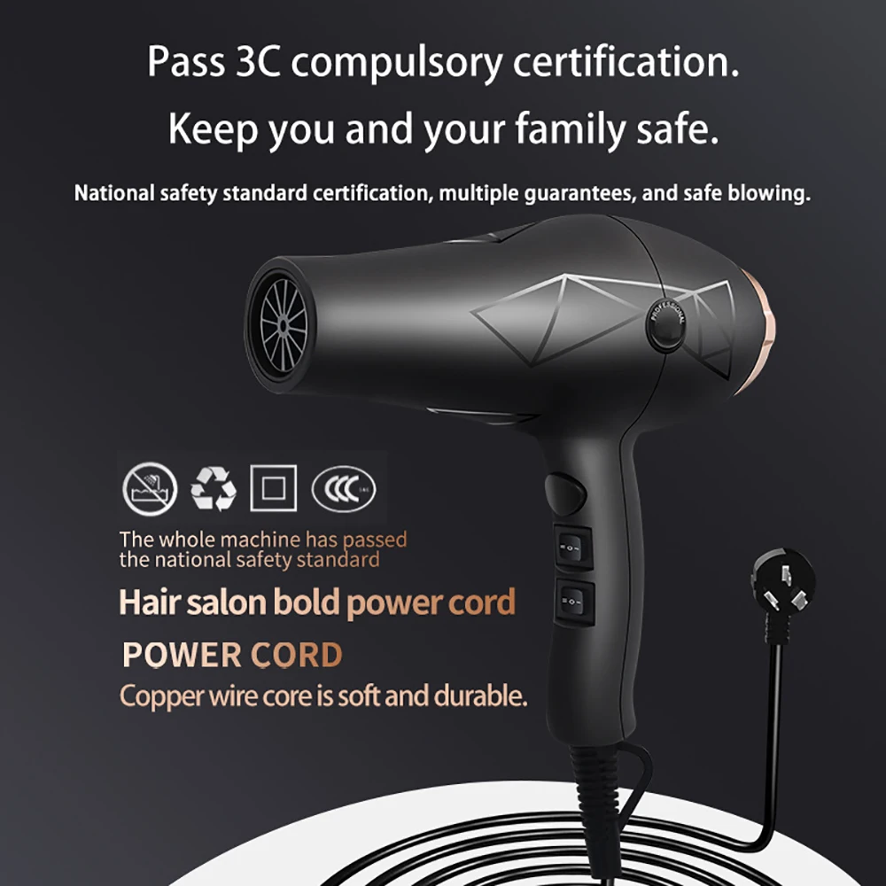 مجفف شعر مع 2 فوهة ، 2400 واط ، عالية السرعة ، الرياح القوية ، 6 التروس ، منخفضة الضوضاء ، 3.5 متر طول الحبل ، منفاخ لصالون