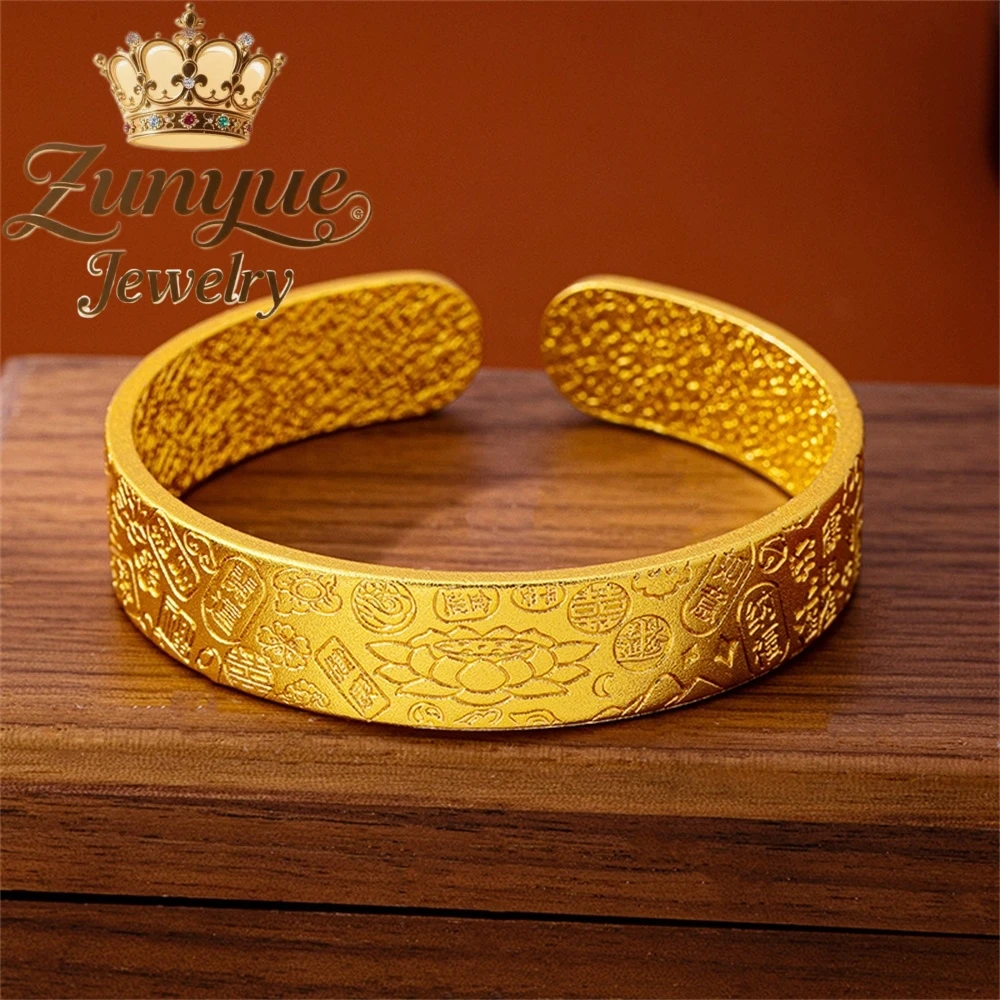 

Sand Gold Lotus Auspicious Words Opening Bracelet Luxury Quality Jewelry Best Selling Fashion Jewelry Exquisite Charms Elegant