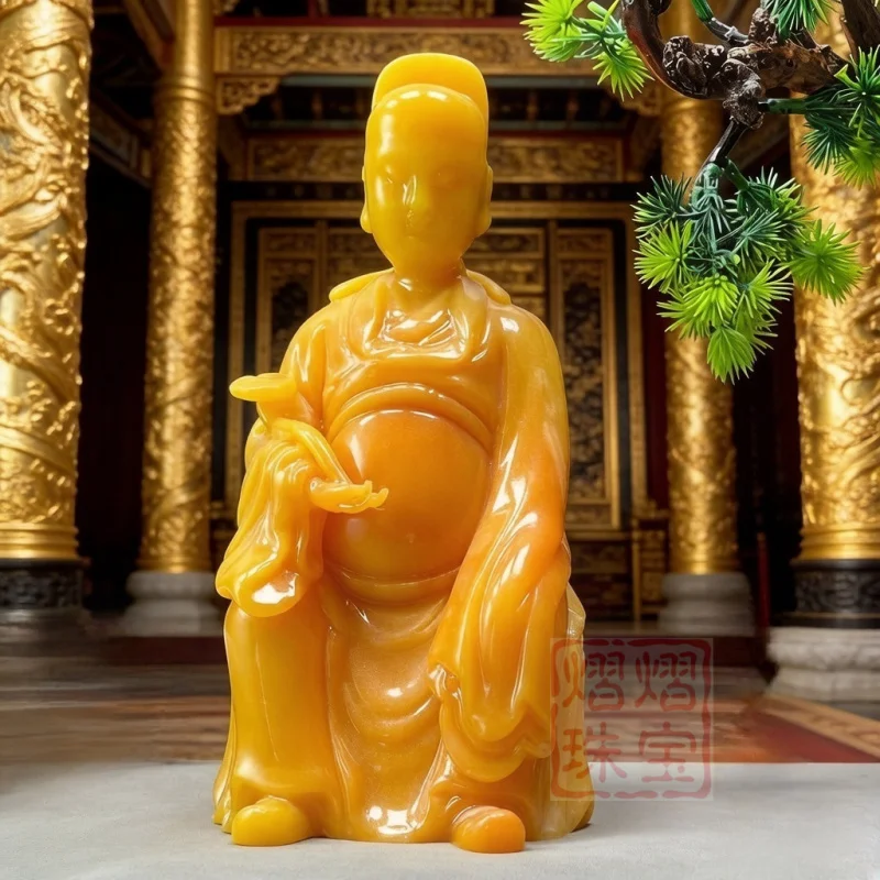 Imitation Shoushan Stone Feng Shui Ornament of Wenchang Di Jun with Crown and Ruyi Scepter for Success in Studies and Fortune