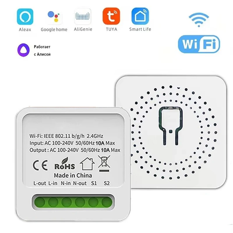 Tuya 16A 20A Mini WiFi Smart Switch 2-Way Timer Relay Automation Module Smart Life App Remote Alexa Google Home Voice Control