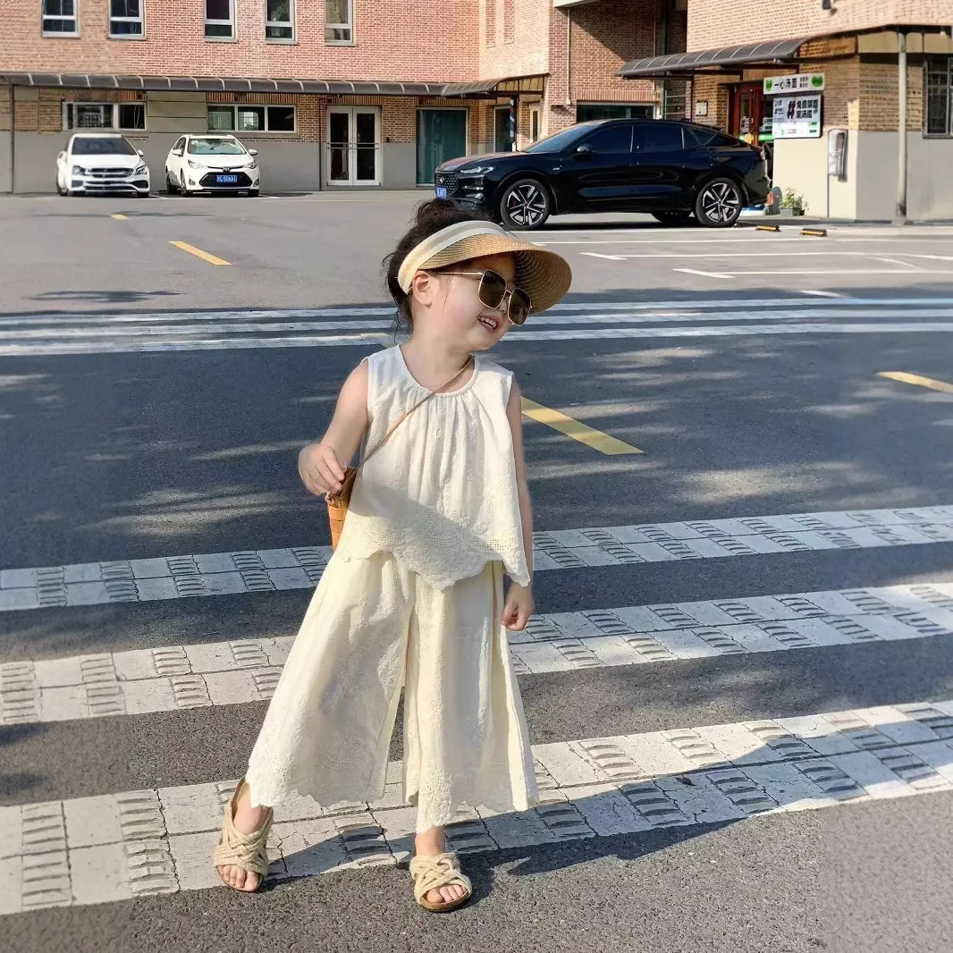 

Vest Wide Leg Pants Set Summer 2025 Fashion New Cute Solid Color Simple All-match Casual Sleeveless Shirt Pants 2 Piece Set