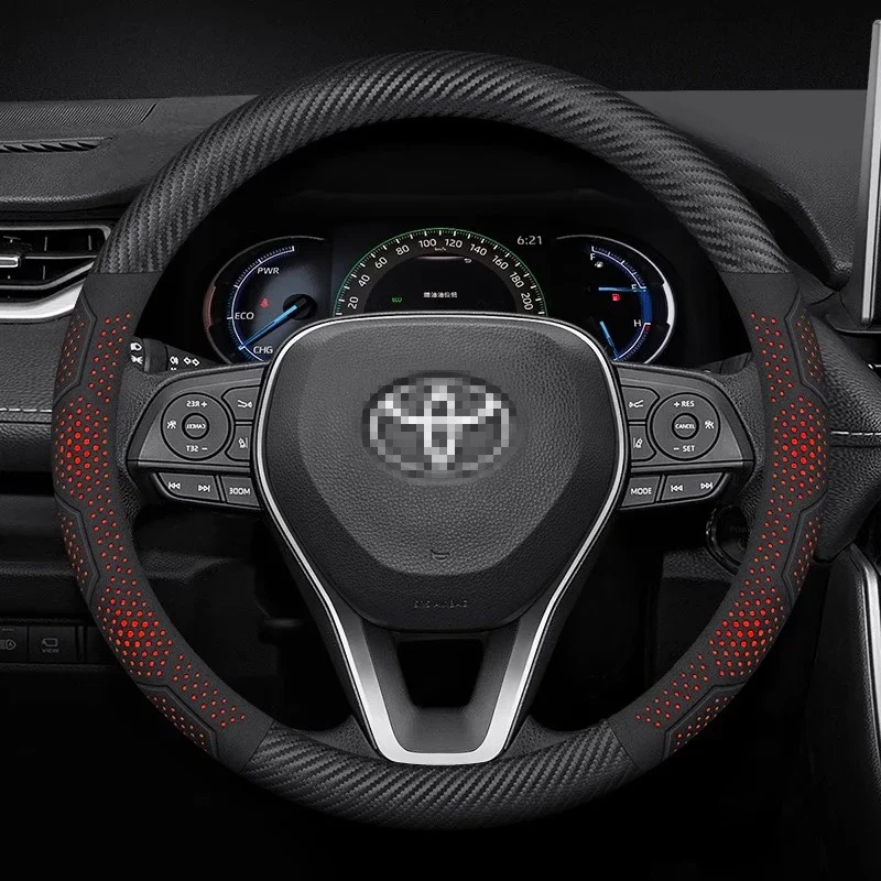 For Toyota Corolla Camry Crown  RAV4 Auris Hilux Land Cruiser LC300 Prado Carbon fiber suede car steering wheel cover accessorie
