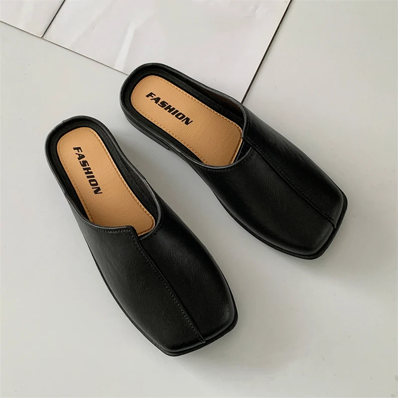 Women\'s New PVC Summer Sandals Fashion Solid Color Daily Leisure Low-Heeled Outdoor Half Slippers