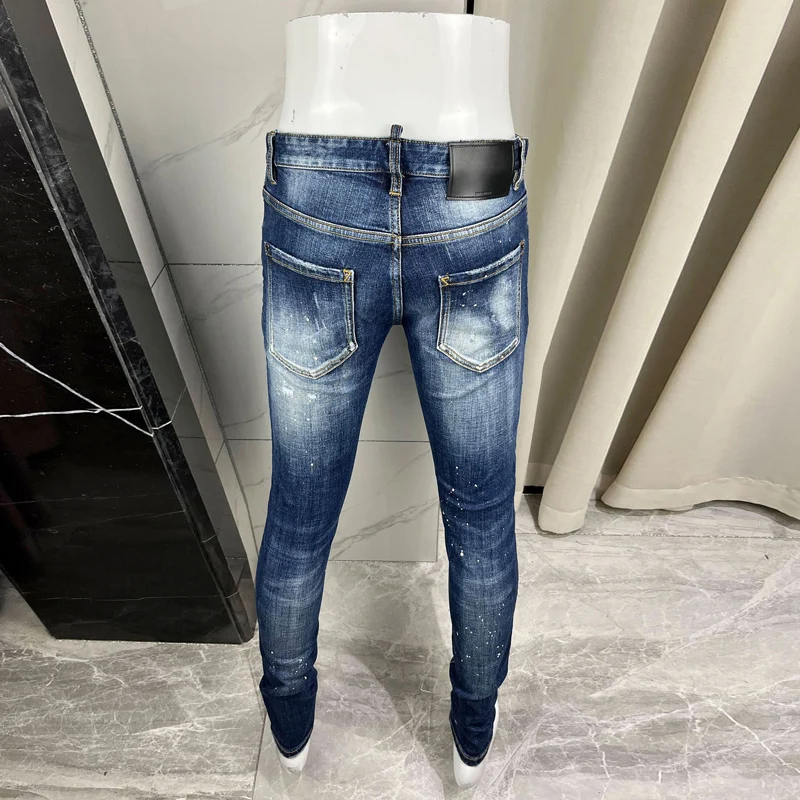 الشارع مصمم أزياء الرجال الجينز عالية الجودة الرجعية الأزرق تمتد سليم صالح ممزق الجينز الرجال العلامة التجارية خمر Y2K الدنيم السراويل Hombre