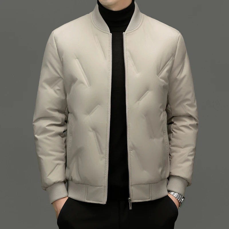 الفاخرة الرجال أسفل سترة الراحة الأعمال عارضة سميكة الدافئة سترة معطف البيسبول طوق سليم صالح خفيفة الوزن الشتاء مبطن السترات