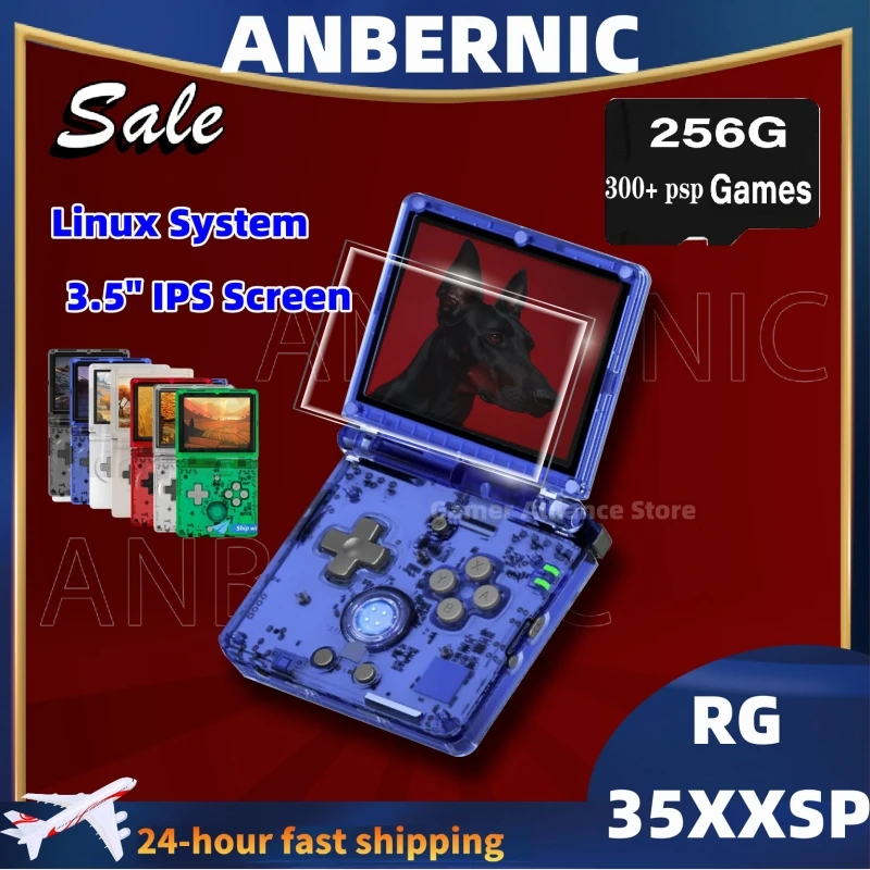 ANBERNIC RG35XXSP Linux System 3.5'' IPS Screen Flip Handheld Console HD-compatible TV Output 256G 300 PSP Games Boy Gifts