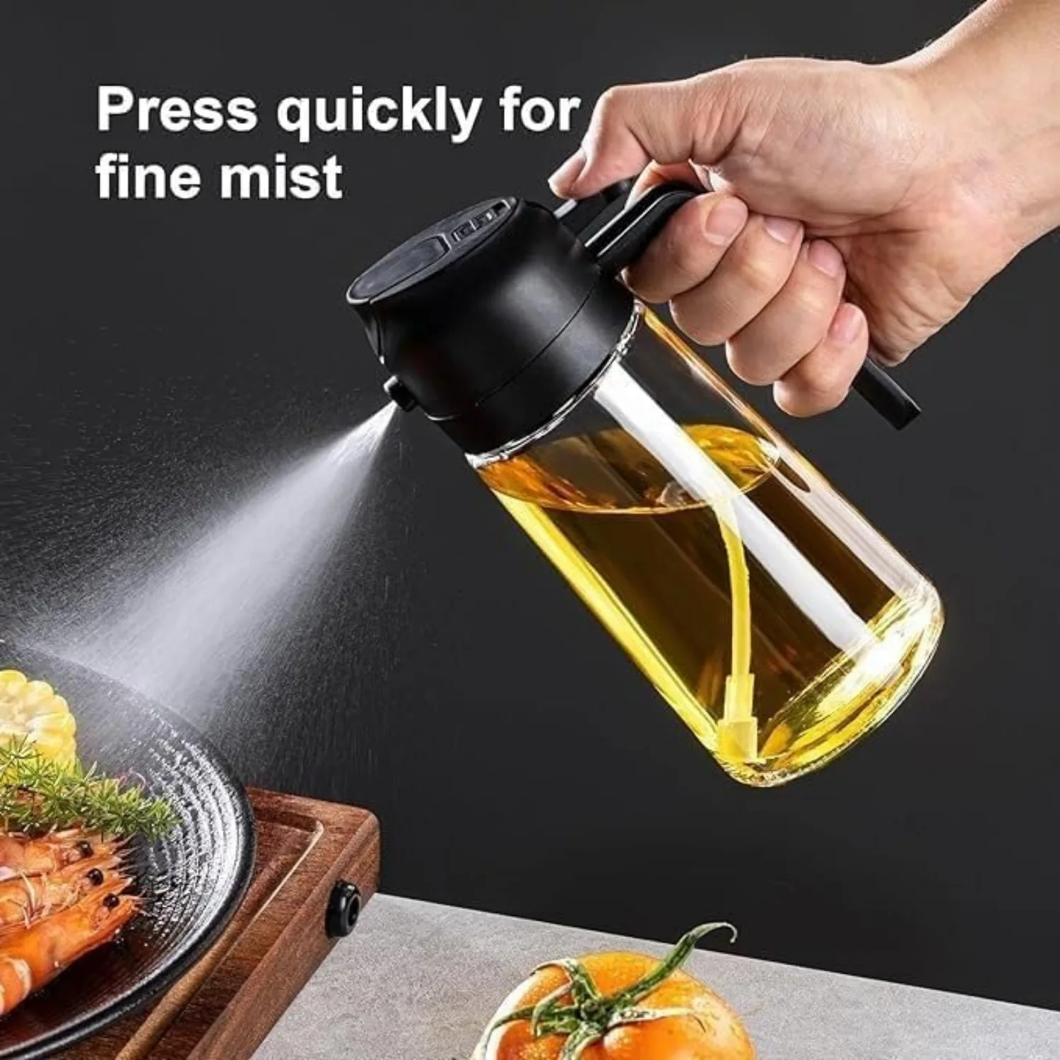 2-in-1 Glass Oil Sprayer Dispenser With Automatic Lid For Cooking Glass Oil Sprayer - Dual-Purpose Dispenser For Pouring And Spr