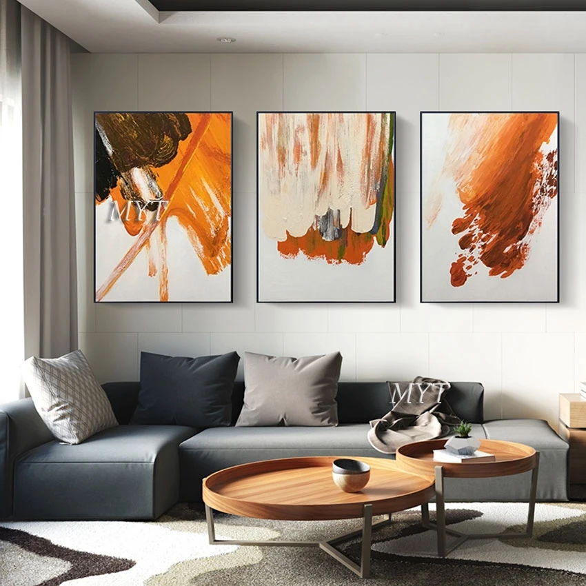 Interior Picture, Abstract Canvas Handmade Art Oil Painting, Large Modern 3PCS, Frameless, Western Restaurant Wall Decor Artwork