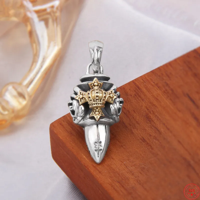 

S925 Sterling Silver Charm Pendants 2022 New Fashion 3D Rose Cross Cone Pure Argentum Amulet Hanging Jewelry for Man Women