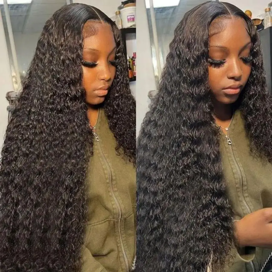 

Deep Wave Human Hair Wig 13x6 HD Lace Front Wig 40 30 Inch Curly Wig Black Wet and Wavy Water Wave Preplucked Glueless For Women