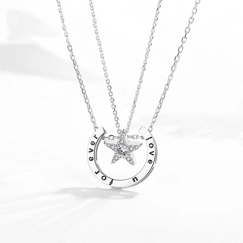 

925 Sterling Silver Six pointed star couple necklace for men and women Valentine's Day gift and creative letter star necklace