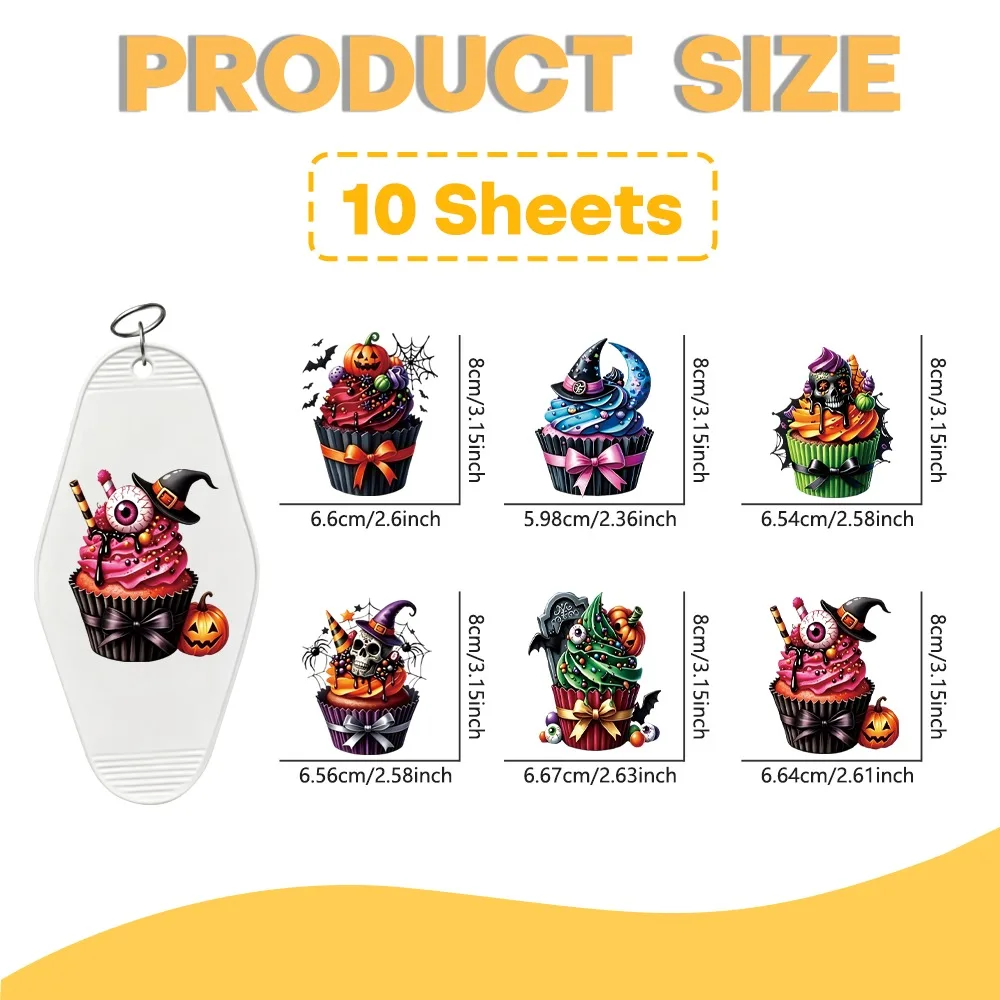 10Pcs Halloween UV DTF Stickers | Spooky Cake Design, Waterproof Fade-Resistant, for Glass Cups, Laptops, Phone Cases & Drawers