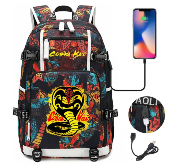 Cobra Kai School Bags Women Men Backpacks Laptop Travel Bags Multifunction USB Charging Backpack Mochila