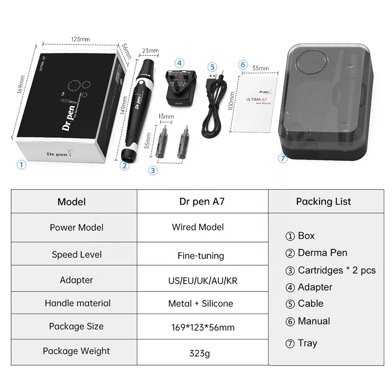 Oryginalne/oryginalne Dr.Pen A7 metalowa powłoka Micro Needle Dermapen Microneedling maszyna do pielęgnacji skóry z precyzyjną prędkością toczenia