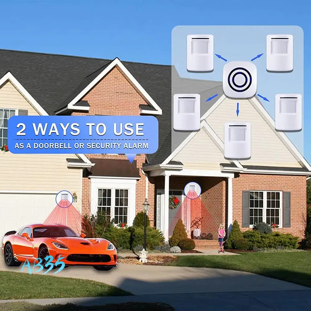 AB35-Motion Sensor Alarm System, Wireless Home Security Driveway Alarm Indoor,PIR Motion Detector Alert With 2 Sensor US Plug